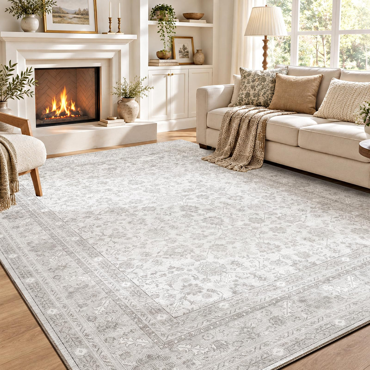 OPPODREAM Vintage Blue Area Rugs 5x7, Washable Rug for Living Room