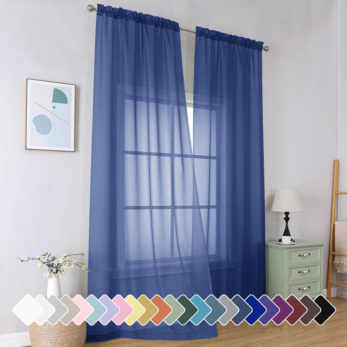 Simplebrand Black Sheer Curtains 84 Inches Long 2 Panels for Living Room