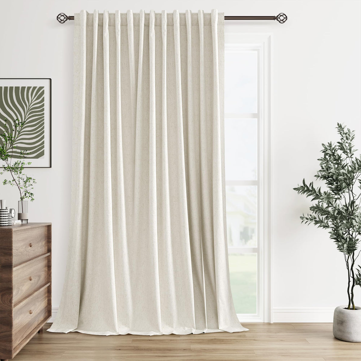 Guken Cream Linen Blackout Curtains 84 Inch Length 2 Panels Set for Living Room Bedroom Back Tab Thermal Insulated 100% Black Out Drapes Room Darkening Window Curtain Ivory Natural Beige
