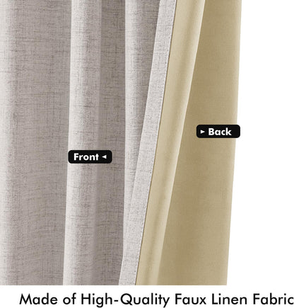 MIULEE 100% Blackout Linen Curtains for Bedroom 42 x 84 Inch Ivory 2 Panels