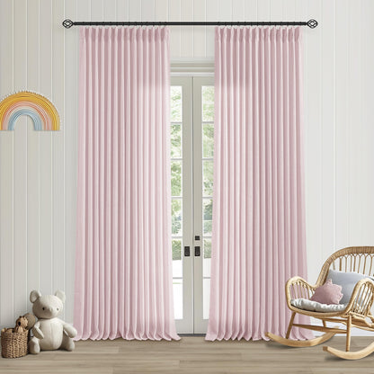 TWODRAPES Natural Pinch Pleated Linen Semi Sheer 84 Inch Curtains 2 Panels