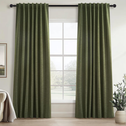 Topfinel Cream Ivory Blackout Curtains & Drapes 84 Inch Length, Beige Pinch Pleat Full Blackout Flax Linen Tab Top Soundproof Curtains with Hooks Rings for Bedroom Living Room Track 2 Panels Set