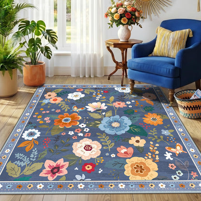 RELEANY Floral Washable 5x7 Area Rugs Pink