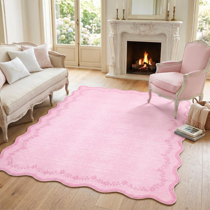 GarveeHome 5x7 Scalloped Area Rug Jute Washable Bedroom Living Room Rug