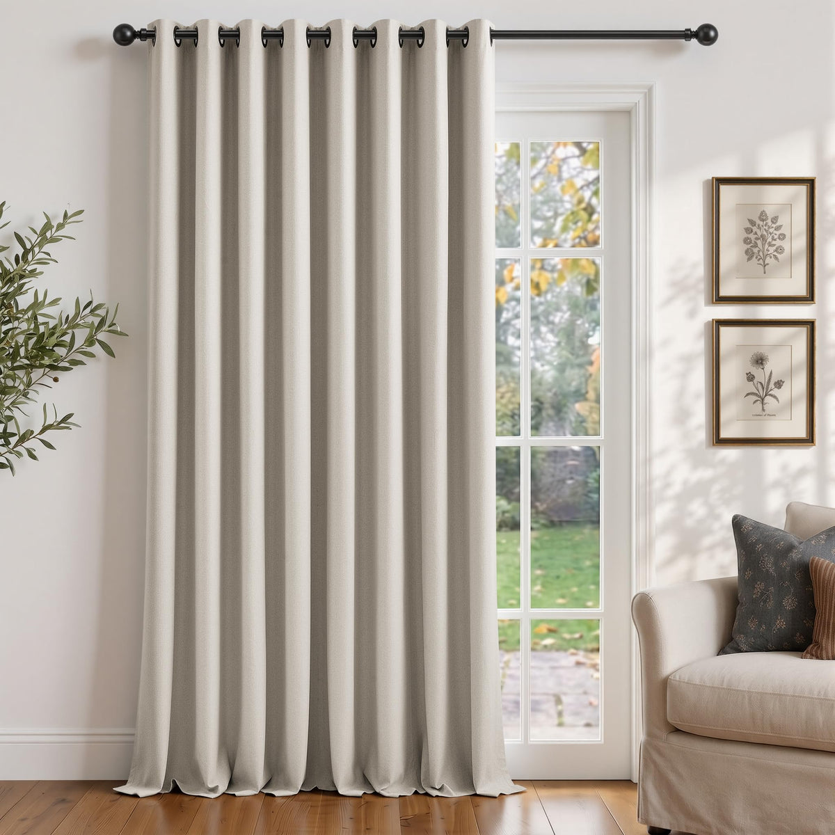 Natural Ivory 100% Blackout Grommet Linen Curtains 90 Inch Long 2 Panels