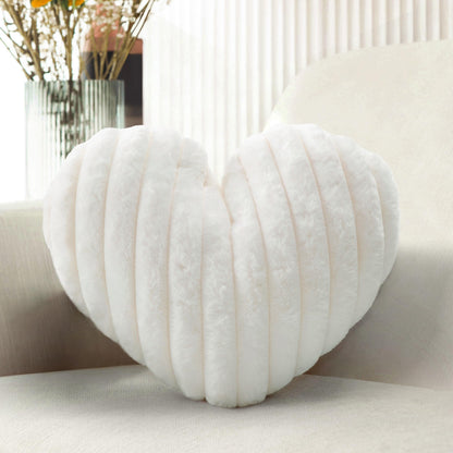 16 Inch White Heart Pillow Cute Fluffy Decorative Throw Pillows for Bed