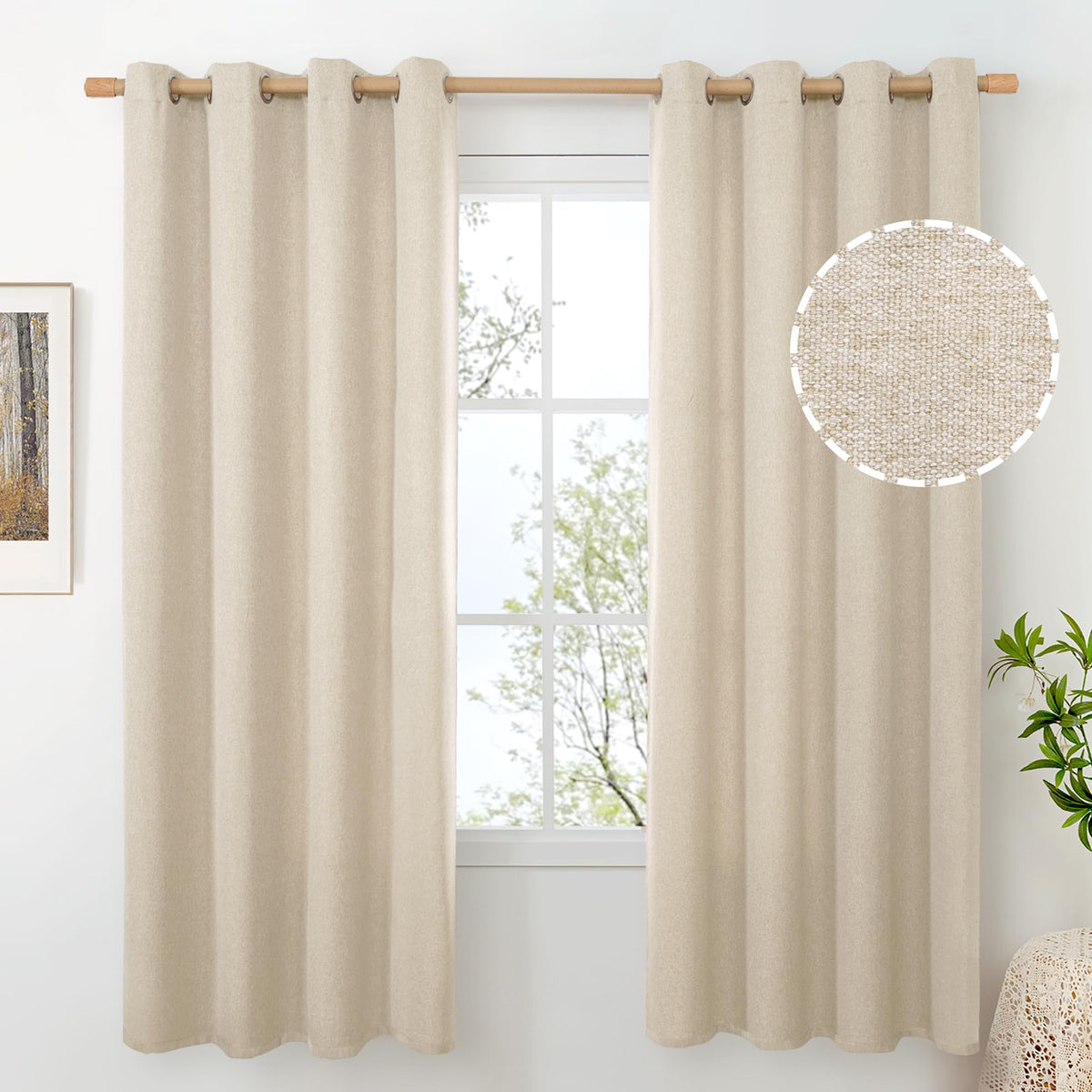 BGment Oatmeal Linen Curtains 84 Inch Length 2 Panels Set for Living Room