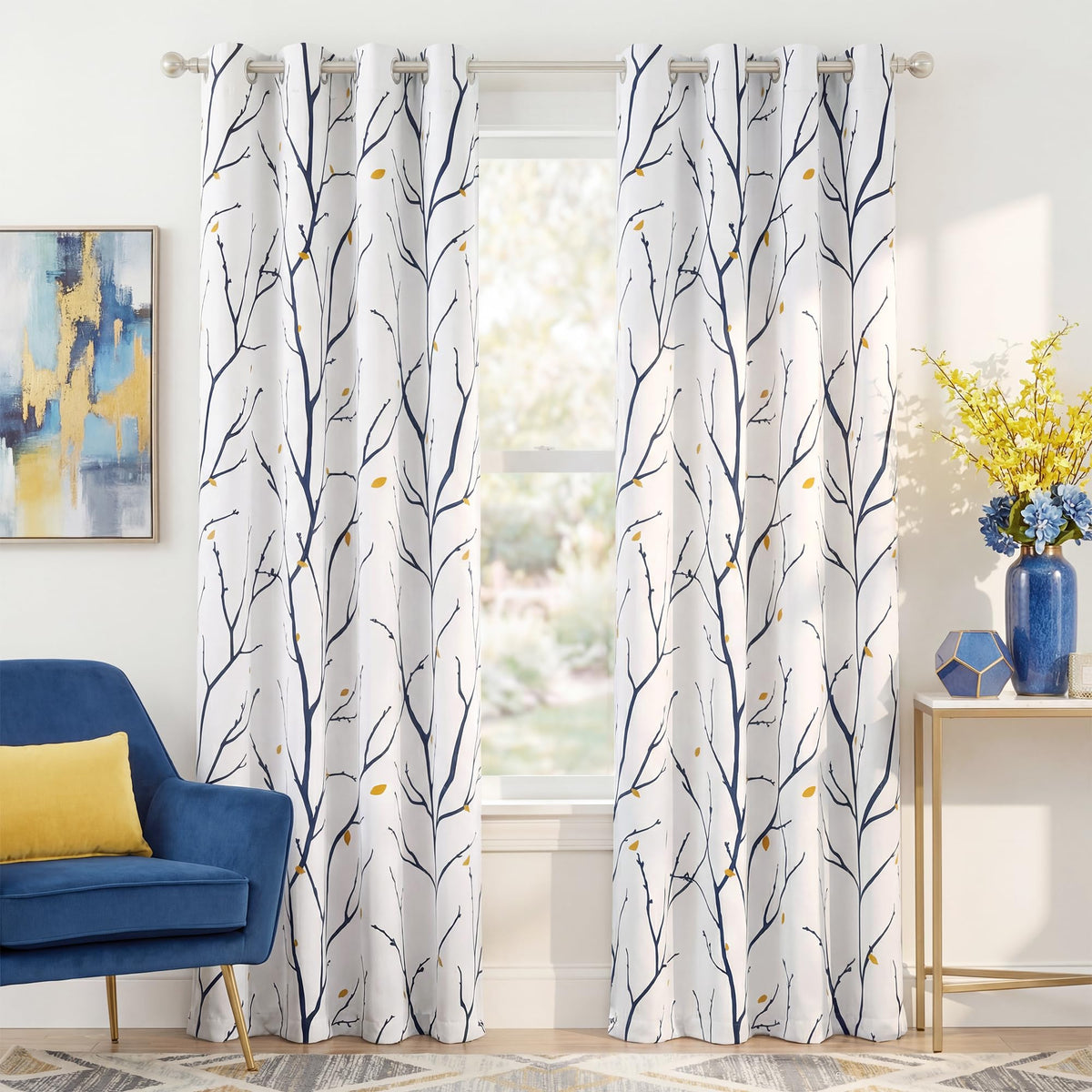 NICETOWN Grey Blackout Striped Pattern Curtains for Living Room, 52 x 84