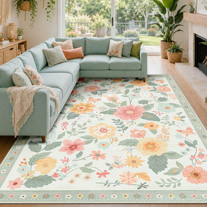 RELEANY Floral Washable 5x7 Area Rugs Pink