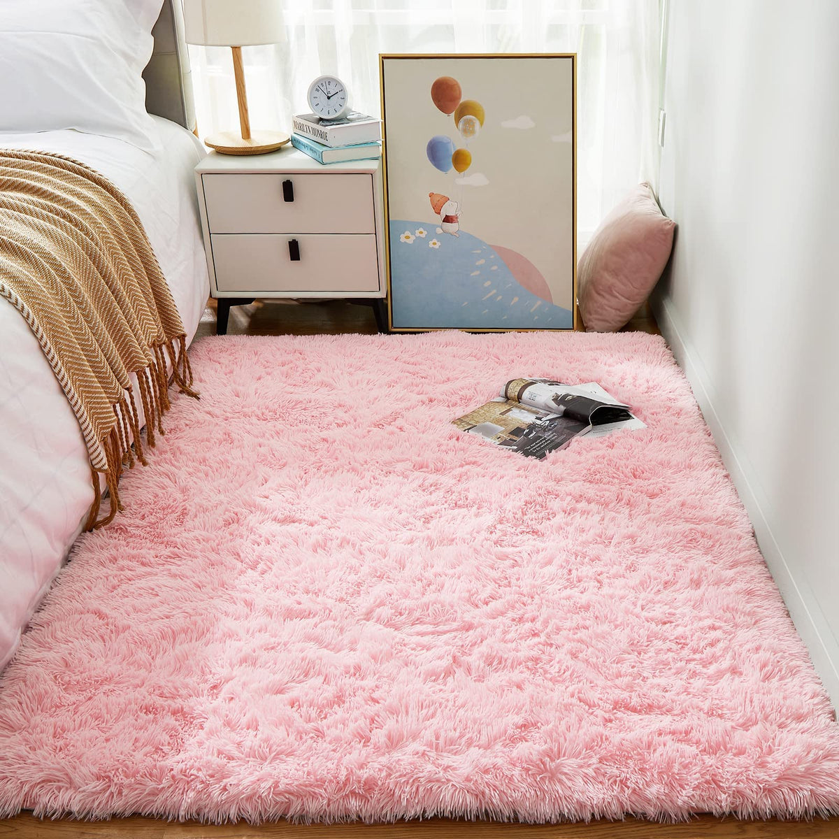 Ophanie Area Rugs for Living Room Bedroom, Washable Non-Slip Fluffy Soft Grey Shag Carpet, Indoor Floor Gray 4x6 Fuzzy Shaggy Living Room Plush Rug for Kids Home Dorm Decor Aesthetic