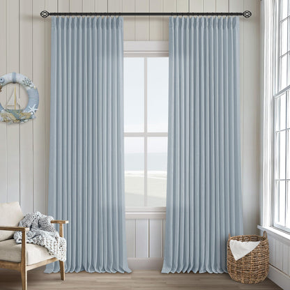 TWODRAPES Natural Pinch Pleated Linen Semi Sheer 84 Inch Curtains 2 Panels