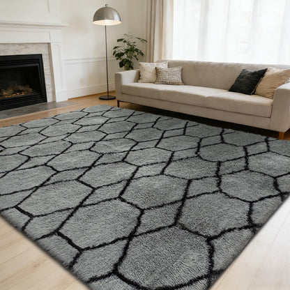 8x10 Fluffy Area Rugs for Living Room,Black Large Shag Area Rug for Bedroom