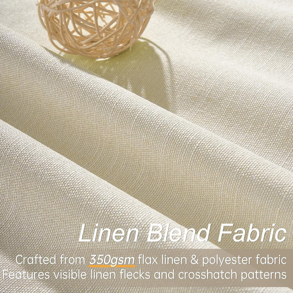 Topfinel Cream Ivory Blackout Curtains & Drapes 84 Inch Length, Beige Pinch Pleat Full Blackout Flax Linen Tab Top Soundproof Curtains with Hooks Rings for Bedroom Living Room Track 2 Panels Set