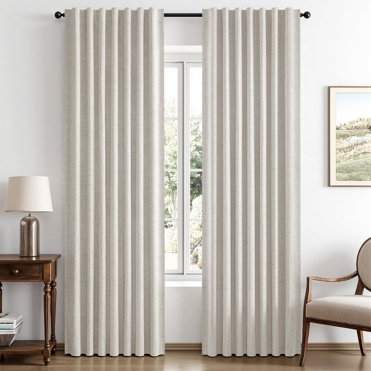 MIULEE 100% Blackout Linen Curtains for Bedroom 42 x 84 Inch Ivory 2 Panels