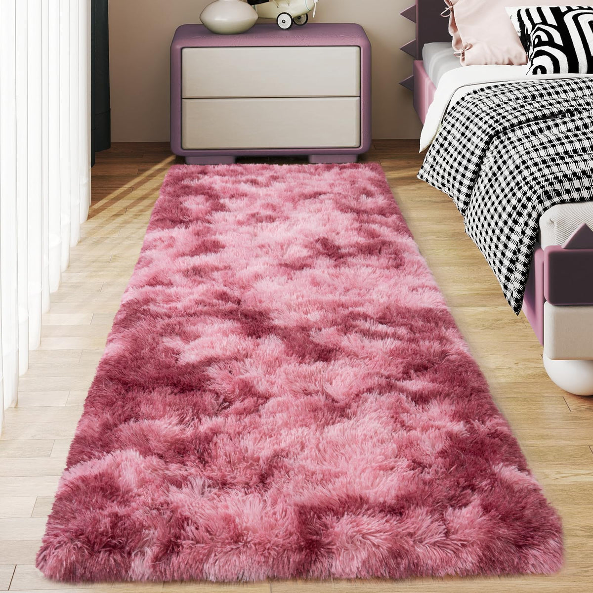Ultra Soft Runner Rugs for Bedroom Hallways with Upgraded Non-Slip Rubber Backing & Thick Memory Sponge, 2x6 Feet Fluffy Shag Throw Area Rug for Bedside Dorm Dark Grey