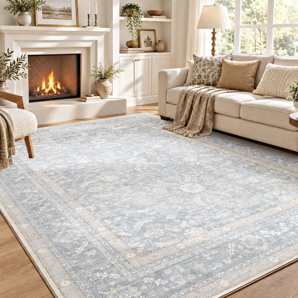 OPPODREAM Vintage Blue Area Rugs 5x7, Washable Rug for Living Room