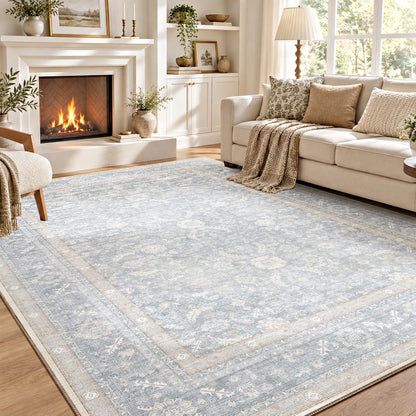 OPPODREAM Vintage Blue Area Rugs 5x7, Washable Rug for Living Room