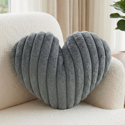 16 Inch White Heart Pillow Cute Fluffy Decorative Throw Pillows for Bed