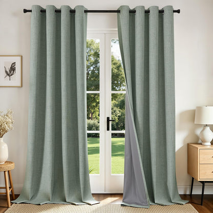 Joydeco Blackout Curtains 84 Inch Long, Linen Black Out Curtains for Bedroom 2 Panels with Grommet, Thermal Insulated, Noise Reducing Room Darkening Drapes Privacy Protection for Living Room Window