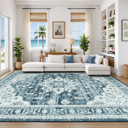 Sage Green 8x10 Area Rug for Living Room, Vintage Boho Large Carpet