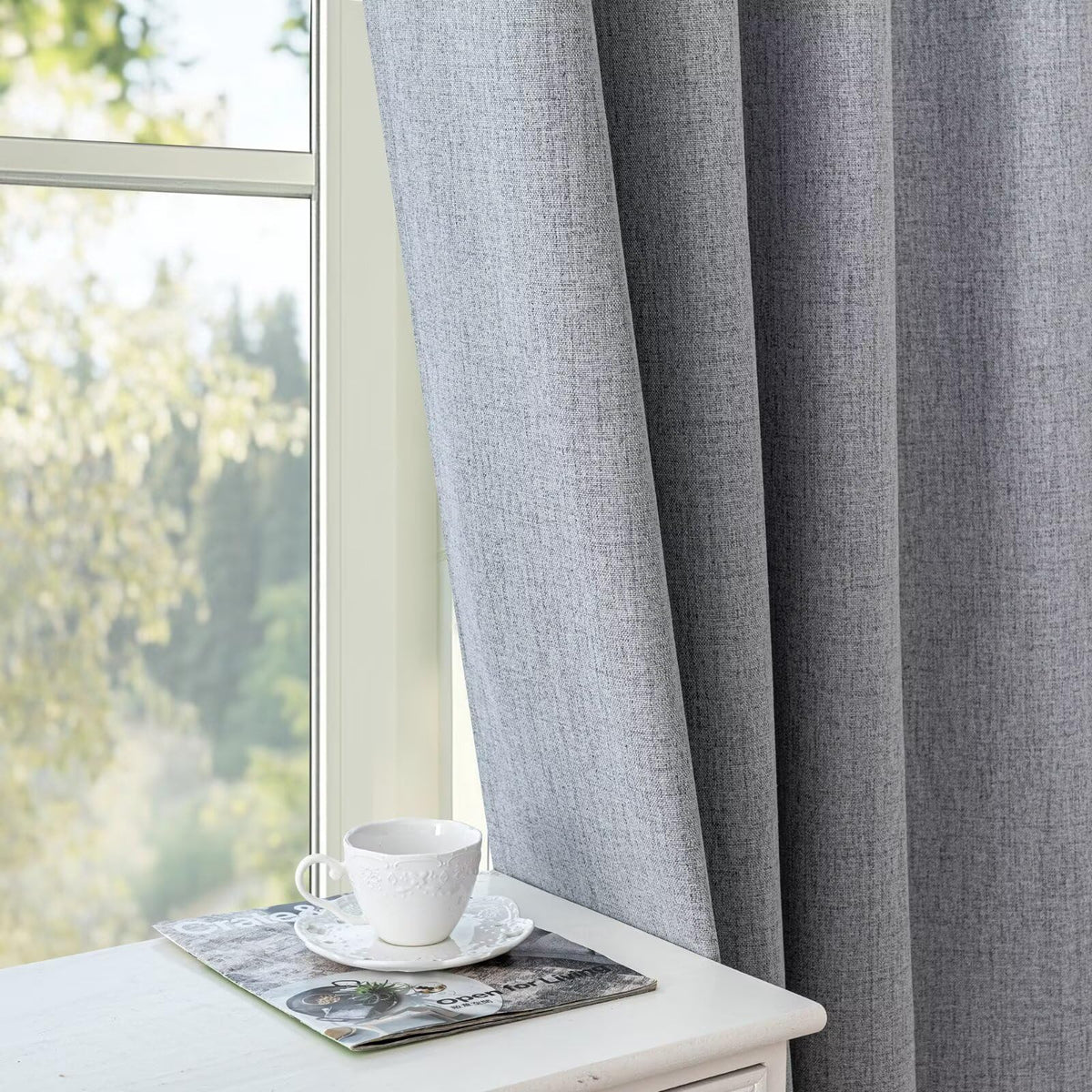 100% Blackout Curtains 84 inch Length Faux Linen (W52 x L84, Beige)