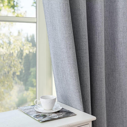 100% Blackout Curtains 84 inch Length Faux Linen (W52 x L84, Beige)