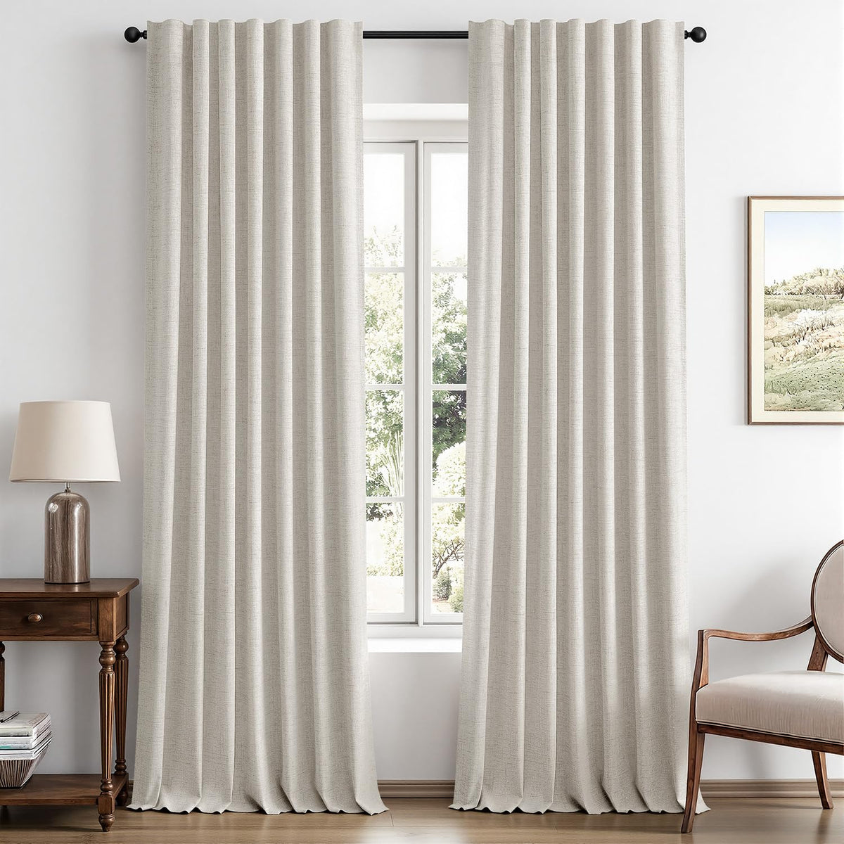 MIULEE 100% Blackout Linen Curtains for Bedroom 42 x 84 Inch Ivory 2 Panels