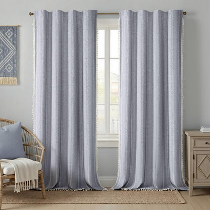 Boho 100% Blackout Curtains 84 Inch 2 Panels Linen Blend Beige