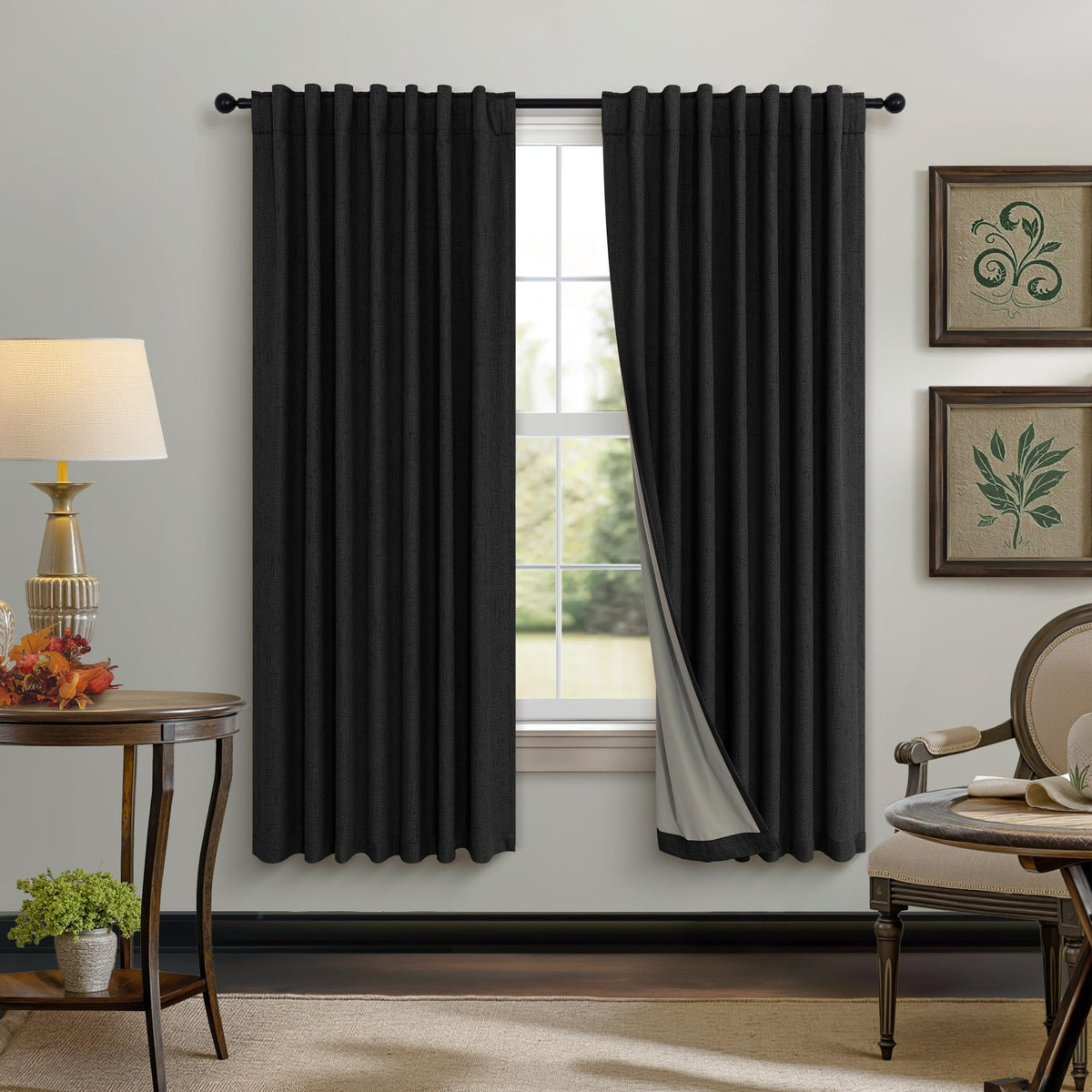 100% Blackout Curtains 84 Inch Length 2 Panels Set Neutral Boho Linen Farmhouse for Bedroom Windows Living Room Darkening Thermal Insulated Drapes Natural Cream Ivory 7ft Long Back Tab Pleated Pocket