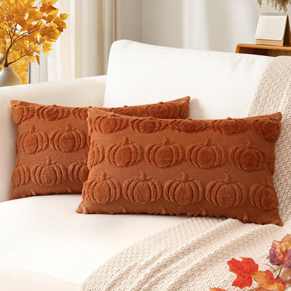 Artscope Fall Pillow Covers 18 x 18 Set of 2 Decorative Autumn Harvest Holiday Pumpkin Throw Pillow Cases Soft Plush Faux Fur Couch Cushion Case for Farmhouse Halloween Sofa Bed Room Home Decor-Rust