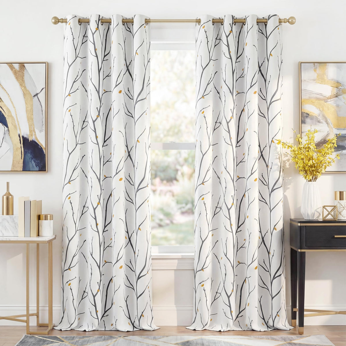 NICETOWN Grey Blackout Striped Pattern Curtains for Living Room, 52 x 84