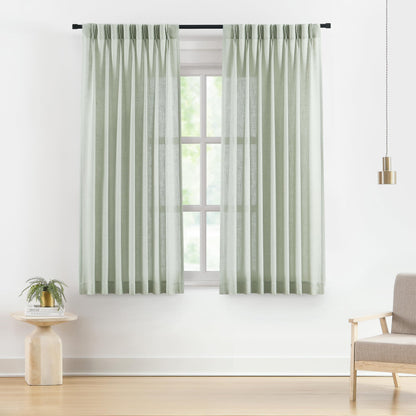 Vision Home Natural Linen Pinch Pleated Semi Sheer Curtains 42Wx90Lx2