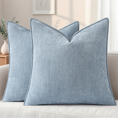 decorUhome Chenille Beige Velvet Throw Pillow Covers 18x18 Set of 2