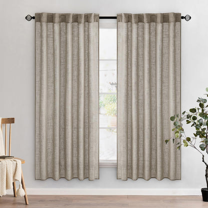 MIULEE Natural White Linen Curtains 52x84 Inch Long for Bedroom Living Room