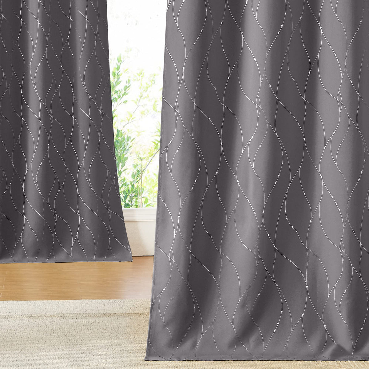 NICETOWN Grey Blackout Striped Pattern Curtains for Living Room, 52 x 84