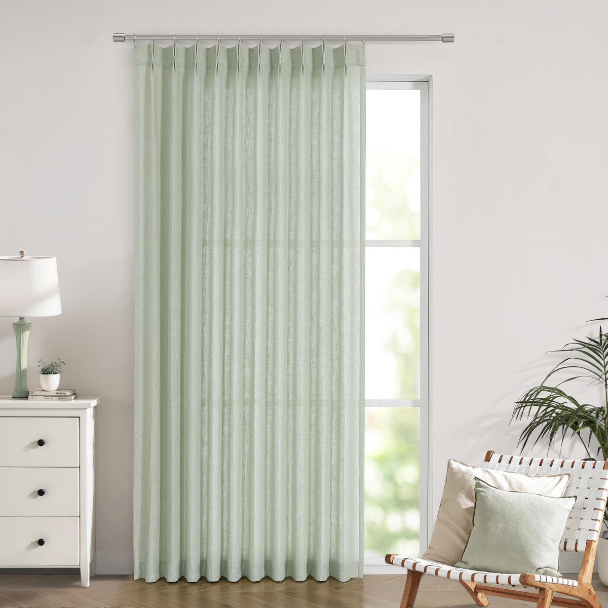 Vision Home Natural Linen Pinch Pleated Semi Sheer Curtains 42Wx90Lx2