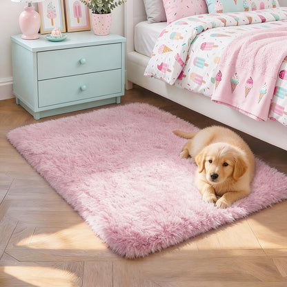 Fluffy Grey Rug for Bedroom 4x6, Modern Area Rugs for Kids Room Living Room