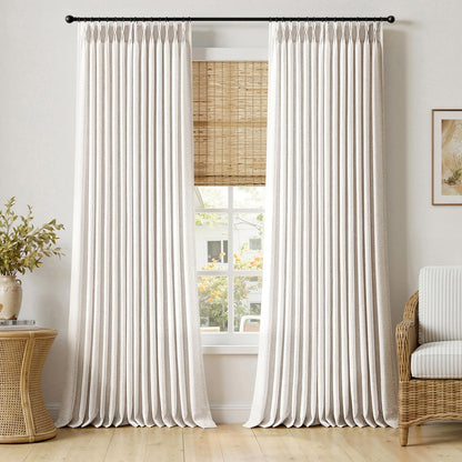 MIULEE Pinch Pleated Linen Curtains 90 Inches Long 2 Panels Natural