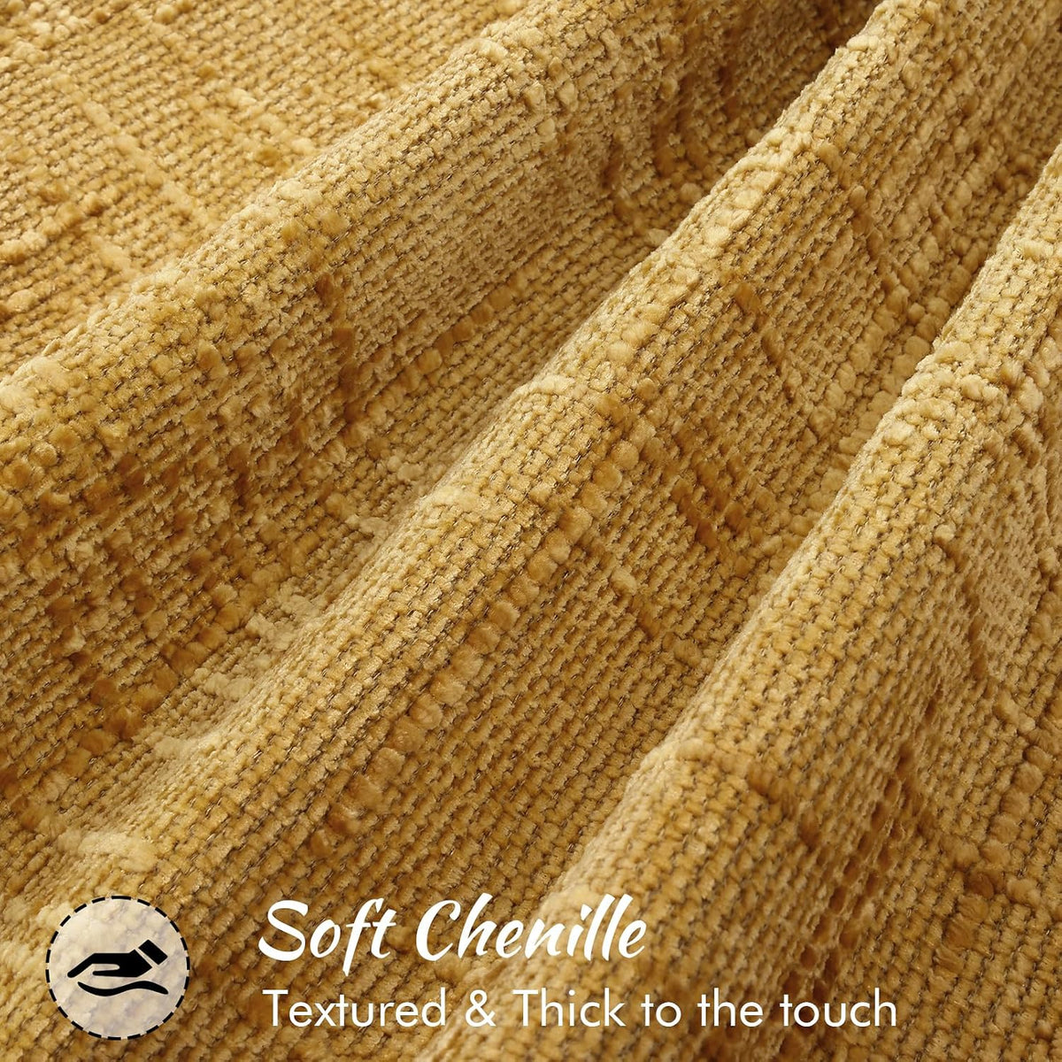 decorUhome Chenille Fall Throw Pillow Covers 18x18 Set of 2, Mustard Yellow