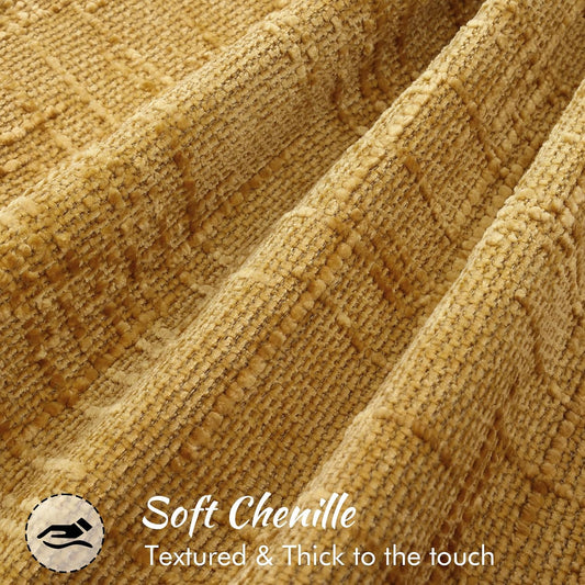 decorUhome Chenille Fall Throw Pillow Covers 18x18 Set of 2, Mustard Yellow