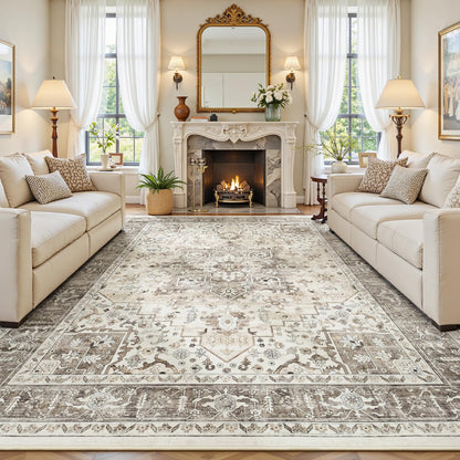 Sage Green 8x10 Area Rug for Living Room, Vintage Boho Large Carpet