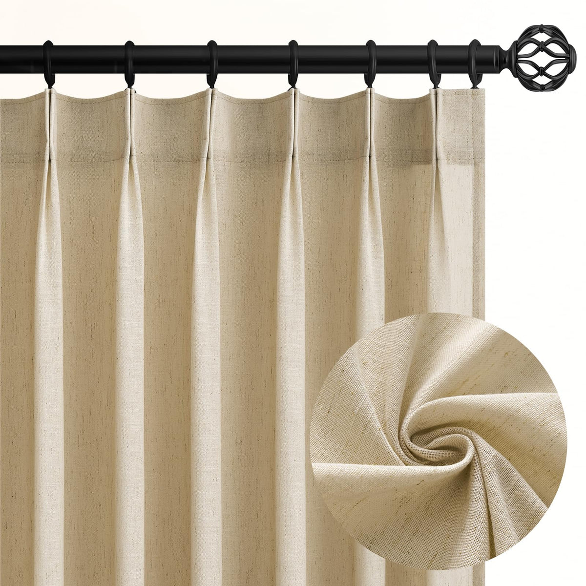 Topfinel Oatmeal Beige Pinch Pleated Curtains 84 Inches Long for Living Room 2 Panels Sets,Stone Washed Linen Earth Tone Decor Back Tab Boho Neutral Greige Earthy Sheer Curtain for Bedroom