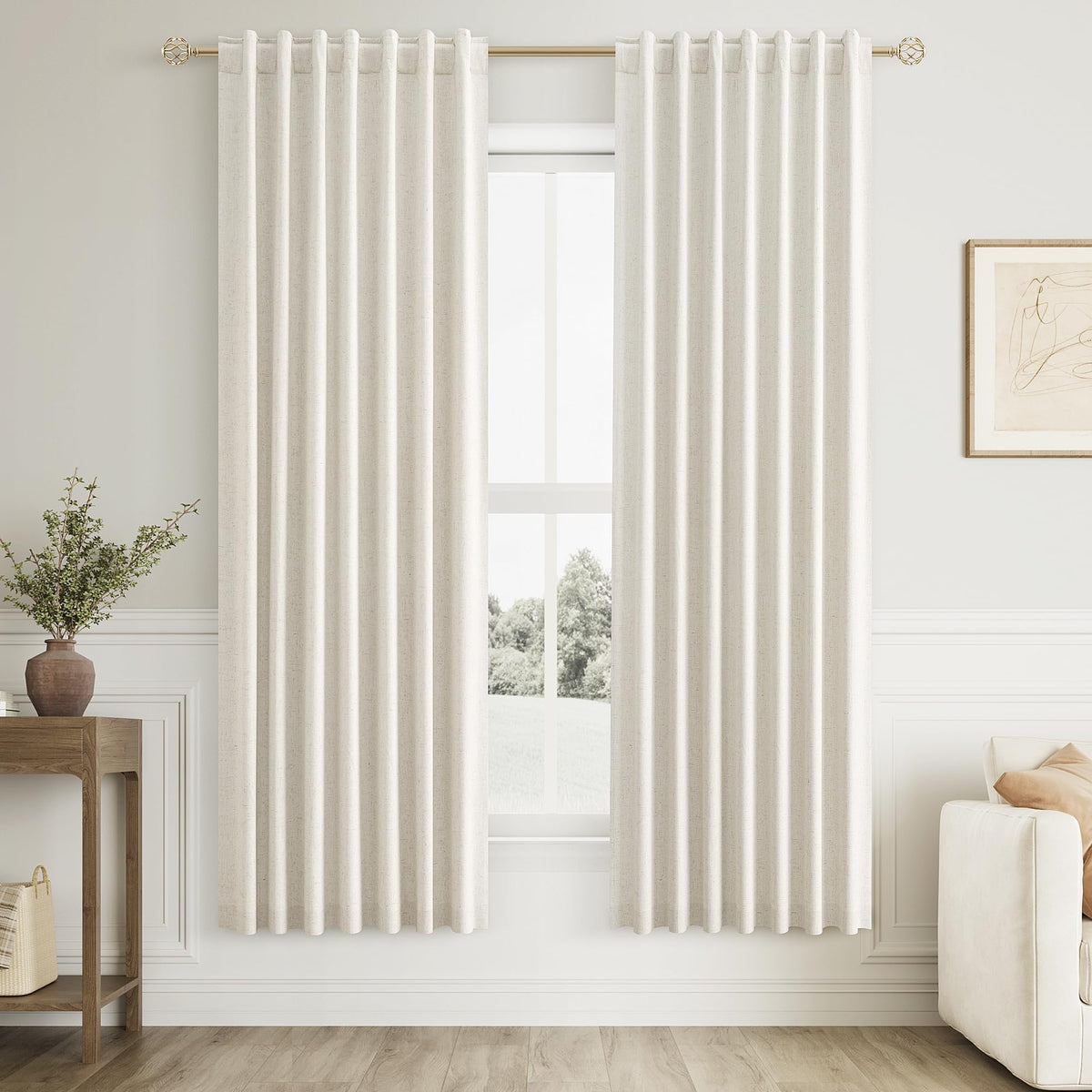 Guken Cream Linen Blackout Curtains 84 Inch Length 2 Panels Set for Living Room Bedroom Back Tab Thermal Insulated 100% Black Out Drapes Room Darkening Window Curtain Ivory Natural Beige