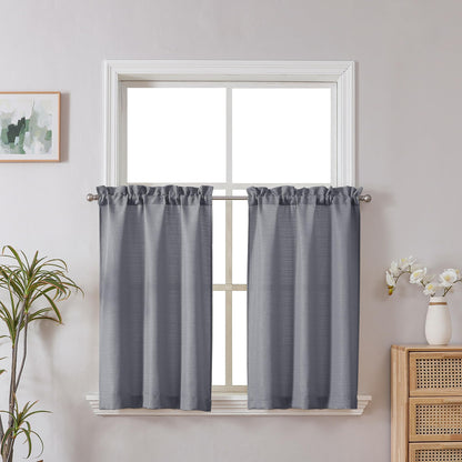 Chyhomenyc White Curtains 45 Inch Length 2 Panels, Faux Linen Textured