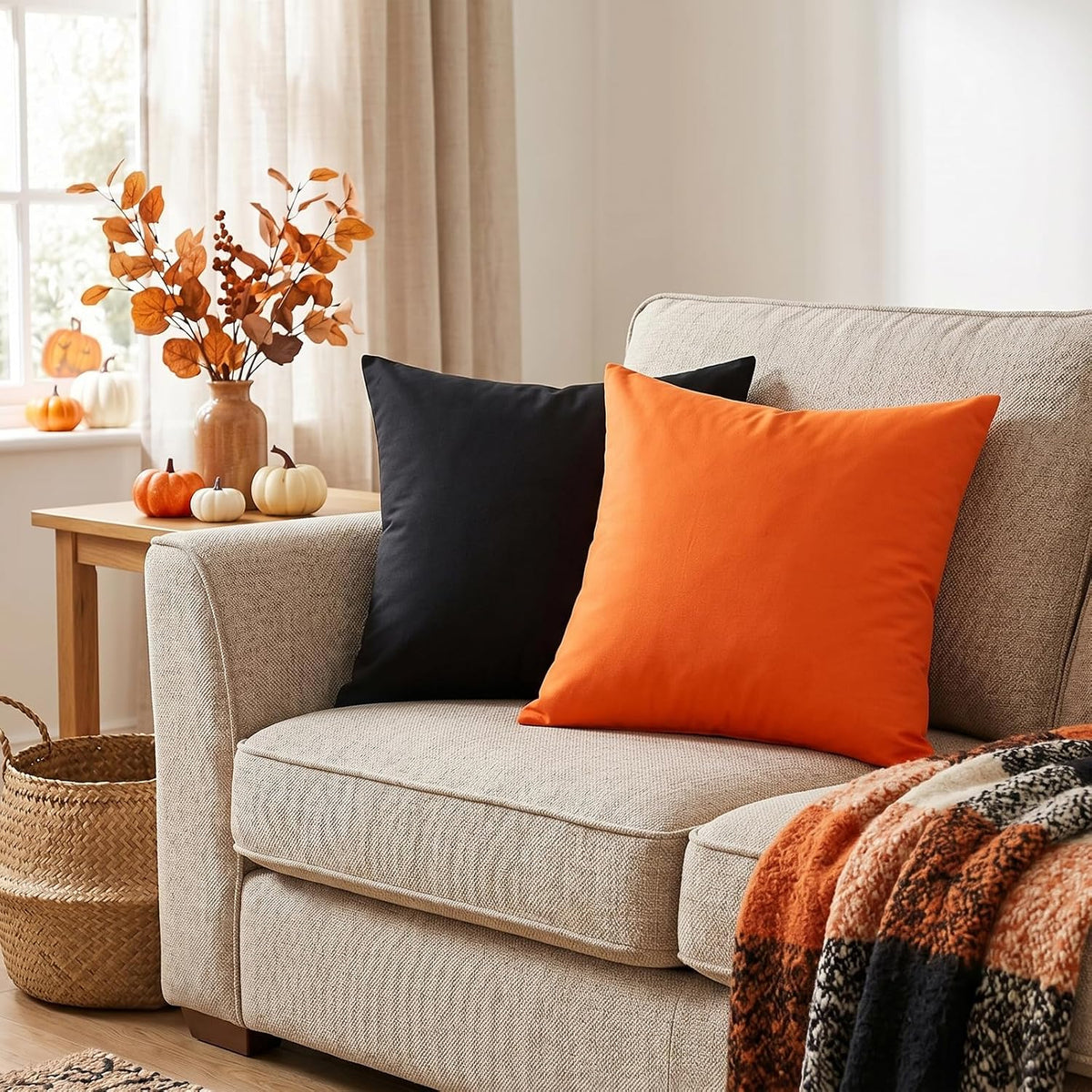 Thmyo 4-Pack 100% Cotton Solid Decorative Throw Pillow Case 18x18 Orange