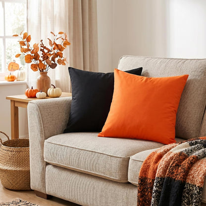 Thmyo 4-Pack 100% Cotton Solid Decorative Throw Pillow Case 18x18 Orange