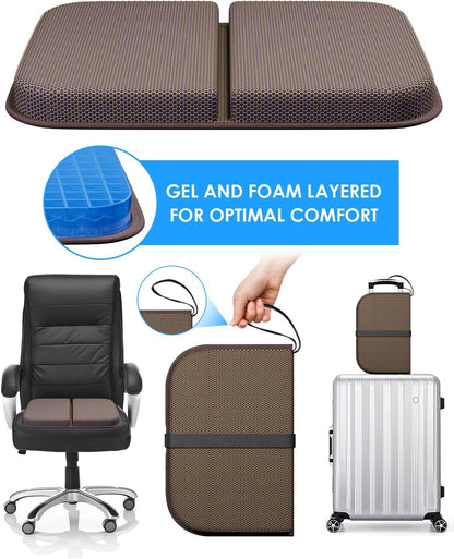 WISIMMALL Gel Seat Cushion Portable Massage Travel Cushions, 14.5" x 10.5" Thick Foldable Seat Cushion for Car Office Chair Wheelchair Hip, Coccyx, Sciatica, Pressure Sores Tailbone Pain Relief