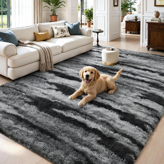 Zentavio 5x8 Area Rugs for Bedroom Fluffy Rugs for Living Room Carpet Large Fuzzy Soft Shag Aesthetic Plush High Pile Gray Throw Rug for Nursery Kids Room Dorm Waved Grey