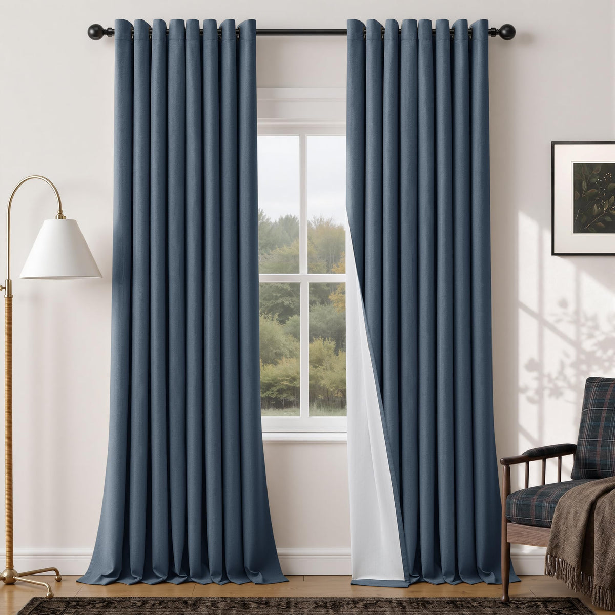 Natural Ivory 100% Blackout Grommet Linen Curtains 90 Inch Long 2 Panels