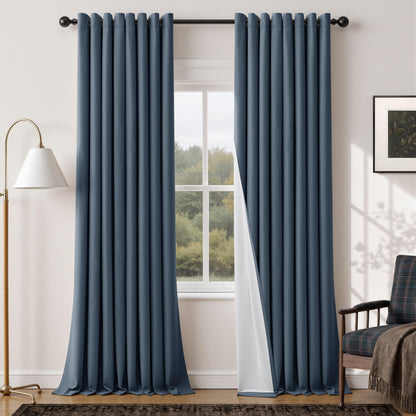 Natural Ivory 100% Blackout Grommet Linen Curtains 90 Inch Long 2 Panels